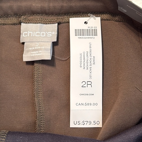 NWT Chico's Tan Faux-Leather Front Ponte Leggings Size L/12 - Picture 9 of 15